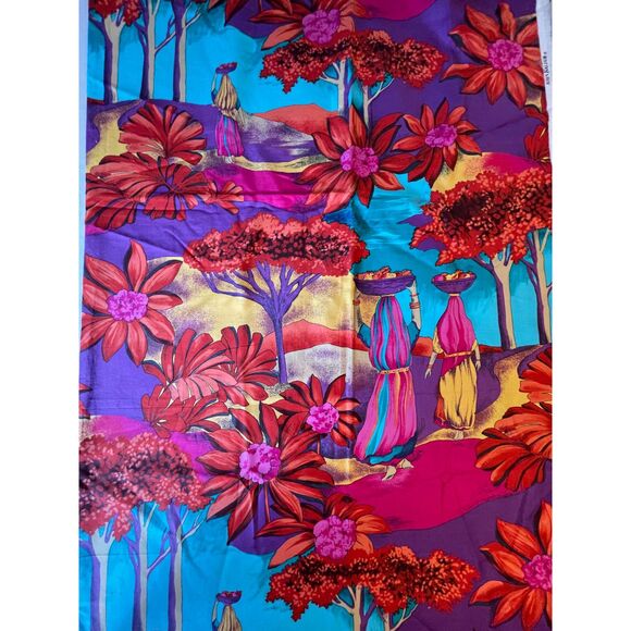 Vintage Tropical Island Florals on Blue Cotton Quilt Fabric.by John Kaldor 1 yrd - Picture 6 of 8